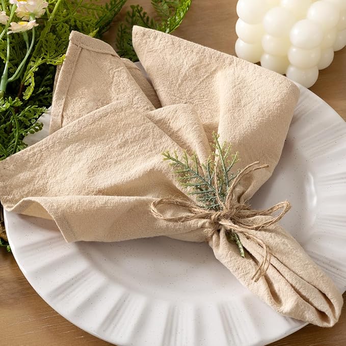 Socomi Cloth Napkins Champagne Fall Thanksgiving Washable Reusable Bulk Linen Cotton Napkins Set of 10 17"x17" for Wedding Party Bridal Baby Shower Birthday Dining Table Decorations