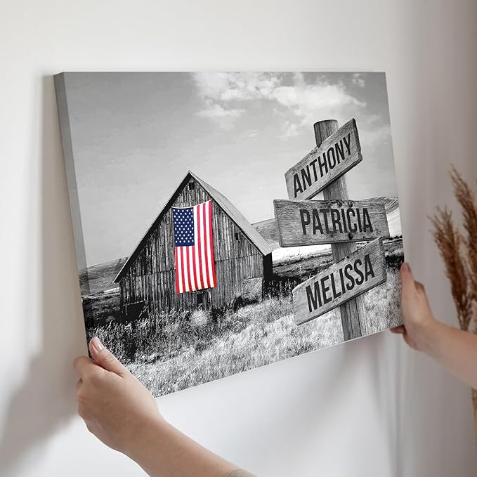 Dem Canvas Personalized Family Canvas, American Barn, Personalized Street Signs with Names Family Canvas Wall Decor