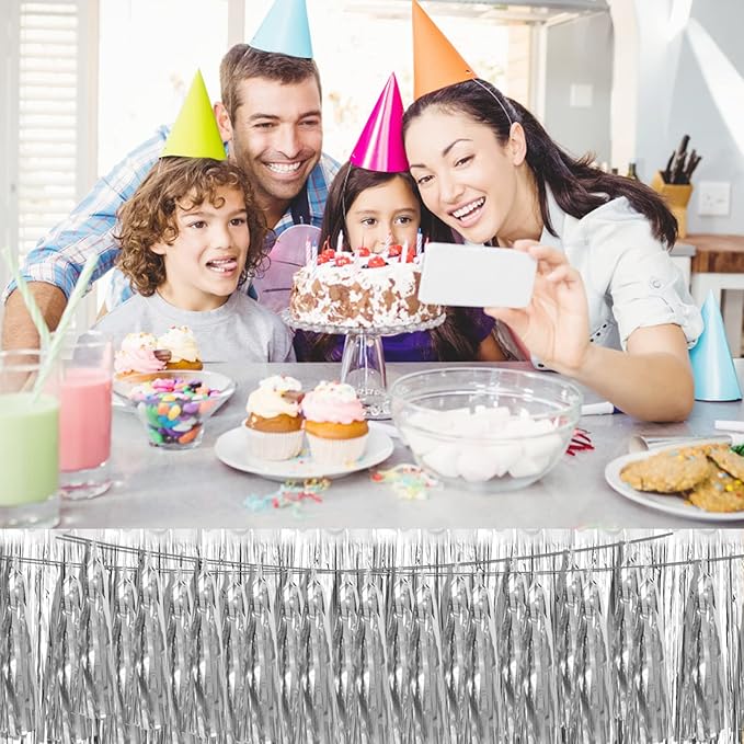 3P Silver Foil Fringe Metallic Tassel Streamers Banner Tassel Garland for Parade Floats, Bachelorette, Wedding, Birthday, Halloween, Christmas, Bridal/Baby Shower Party Decorations