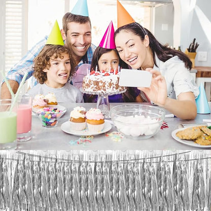 4P Silver Foil Fringe Metallic Tassel Streamers Banner Tassel Garland for Parade Floats, Bachelorette, Wedding, Birthday, Halloween, Christmas, Bridal/Baby Shower Party Decorations