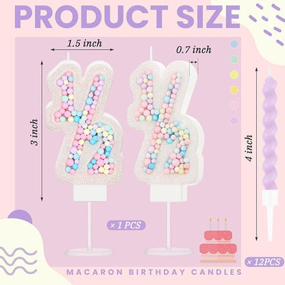 MTLEE Number 1/2 Birthday Candle with 12 Pcs Spiral Candles for Girls Macaron Pastel Rainbow Unicorn Pink Cake Topper for Sweet Theme Party Decoration