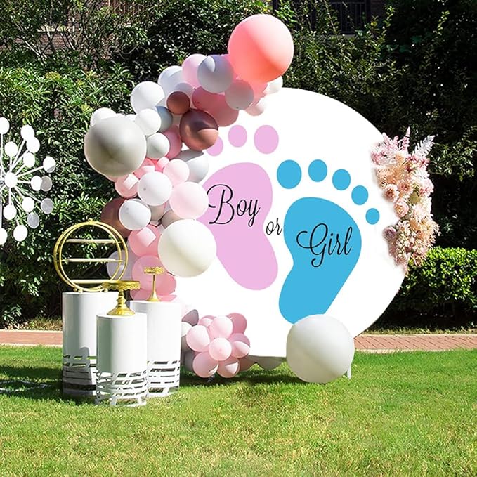 OERJU Round Gender Reveal Backdrop Cover, Blue, 5ft Diameter, Premium Polyester Fabric, Perfect for Baby Shower, Bridal Shower, Home Decor