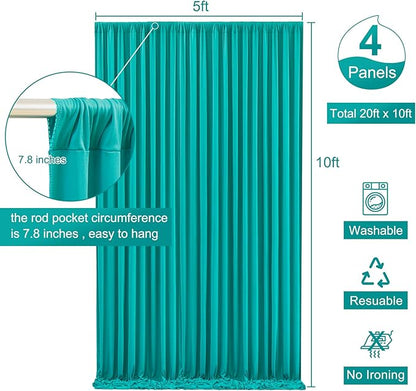 4 Panels Turquoise Backdrop Curtain for Parties Wrinkle Free Photo Backdrops Drapes Background Fabric Decoration for Baby Shower Wedding Birthday Party 20ft(W) x 10ft(H)