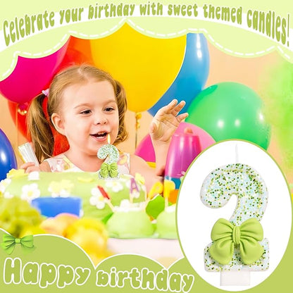 Birthday Candle for Cake, Green Bow Number Cake Candles, 2.76 inch Cake Topper Decoration for Birthday Party (Number 2)