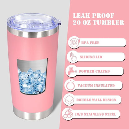 20 oz Tumbler with lid Double Wall Vacuum Insulated Tumblers Stainless Steel Coffee Mug Travel Coffee Tumbler Powder Coated Tumbler Cup Keep Hot&Cold - (Pink 12 Pack)
