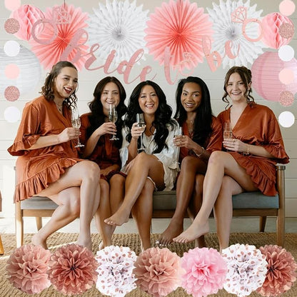 Pink Bridal Shower Decorations Rose Gold Bachelorette Party Decorations Rose Gold Bride To Be Banner Pink White Dusty Rose Paper Pom Poms Wedding Shower Engagement Party Decor