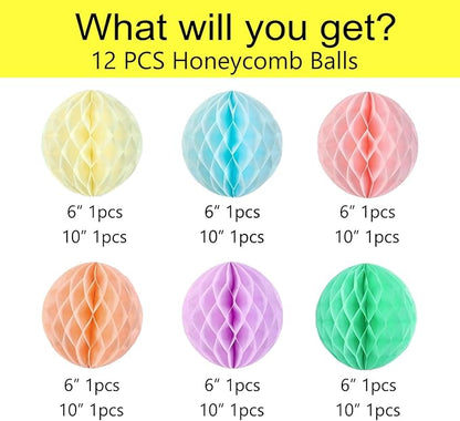 Capesaro 12pcs Pastel Hanging Honeycomb Balls Decorations Pastel Party Decoration Rainbow Birthday Party Decor for Baby Shower Wedding Graduation Events Accessories(6" 8" Pastel Multicolor Set)