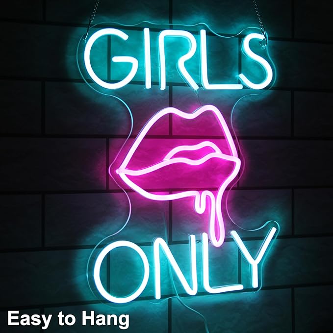 Girls Only Neon Sign Sexy Lips LED Signs Blue Pink Letter Neon Lights Bar Dimmable Neon Signs for Wall Decor Sexy Girl Neon Light Up Signs for Bedroom Man Cave Bar Club Party Decor