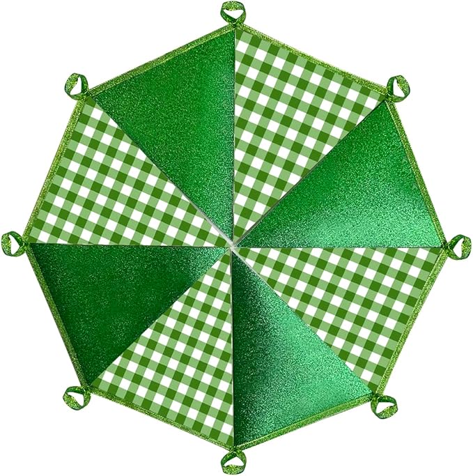 Glitter Green Party Pennant Banner Flag Green Buffalo Plaid Hanging Paper Triangle Bunting for Birthday Baby Shower Christmas Holiday Wedding Bridal Shower St Patrick's Day Party Decorations Supplies