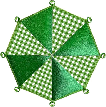 Glitter Green Party Pennant Banner Flag Green Buffalo Plaid Hanging Paper Triangle Bunting for Birthday Baby Shower Christmas Holiday Wedding Bridal Shower St Patrick's Day Party Decorations Supplies