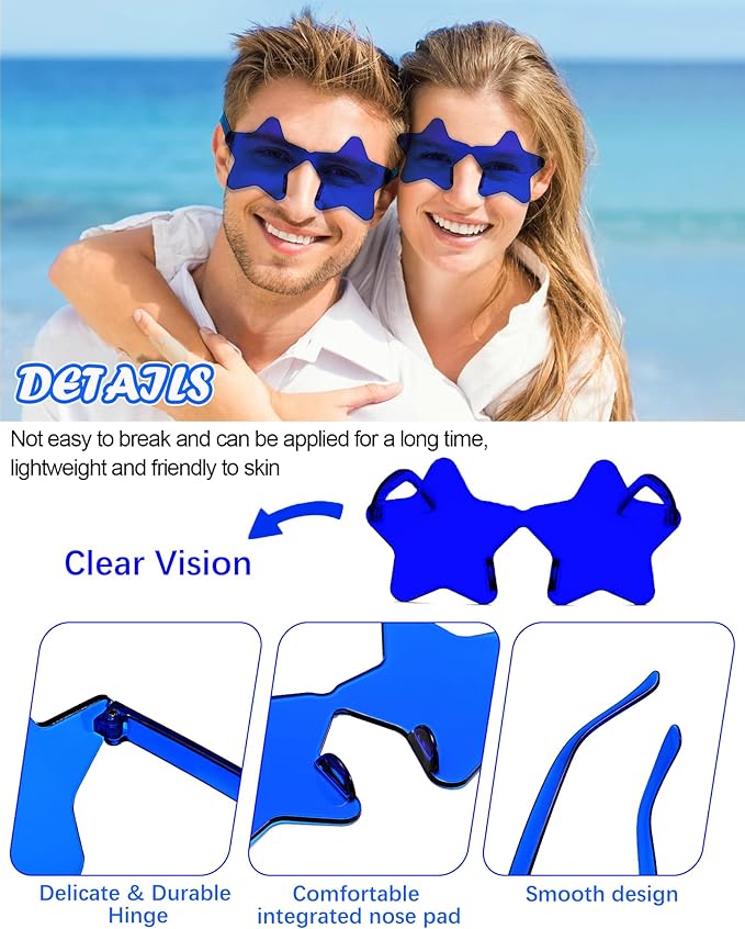 40 Pairs Rimless Star Sunglasses Bulk Wholesale Transparent Candy Color Star Glasses for Women Men Party Favors