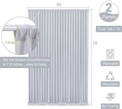 Silver Grey Backdrop Curtain for Parties Wedding Wrinkle Free Silver Grey Photo Curtains Backdrop Drapes Fabric Decoration for Birthday Party Baby Shower 5ft x 7ft,2 Panels