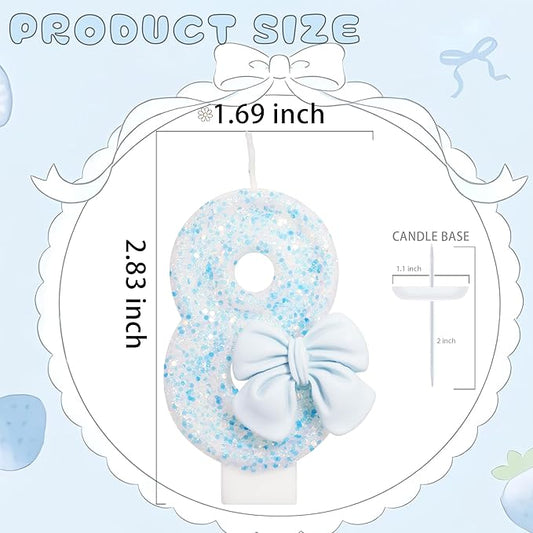 Birthday Candle for Cake, Blue Bow Number Candles, 2.76 inch Number, Cake Topper Decoration for Birthday Party (Number 8)