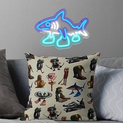 Italian Neon and Brain Root Sign Tralalalaleroo Neon Light Dimmable Funny Neon Light Person Shark Wall Sign for Bedroom Club Cafe Bar Collectors Aesthetic Decor Funny Gifts(11.81 * 8.66in)