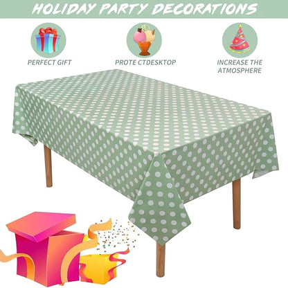 Kesfey 3 Pack Sage Green Polka Do Table Cloths 54 x 108 Inch Sage Green and White Dots Tablecloth Disposable Plastic Sage Green Tablecover Waterproof Rectangle Picnic Table Covers for Birthday Party