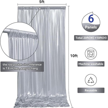 30ftx10ft Silver Sequin Backdrop Curtain for Parties, Wrinkle Free Glitter Photo Backdrop Drapes 6 Panels 5x10FT Back Drop Cloth Shimmer Fabric for Wedding Birthday Photography Background