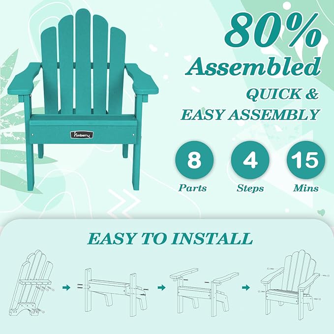 FUNBERRY Kids Outdoor Chair, CPC Certified HDPE Kids Adirondack Chairs Set of 2, All Weather Easy Installation Toddler Outdoor Chair with Ergonomic Design for Patio, Garden, Picnic, Backyard, Beach