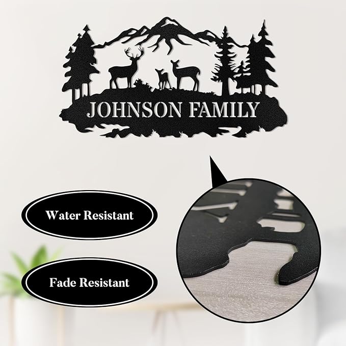 Custom Sign, Custom Metal Sign Customized Family Name Sign, Woodland Deer Metal Sign for Mother's Day Father's Day, Rustic Deer Hunter Gift Outdoor Decor Cabin Decor Home Decor Porch Wall Art Sign
