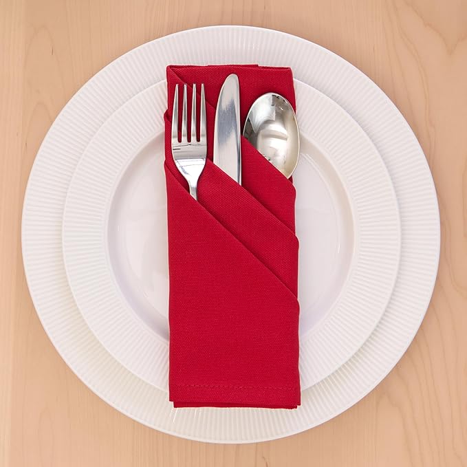 Encasa XO Deep Red Cloth Napkins Set of 12, 17"x17" | Solid Color Cotton Dinner Napkins | Washable & Reusable Napkins for Dining Table Fall Decoration, Holiday & Christmas Festivals