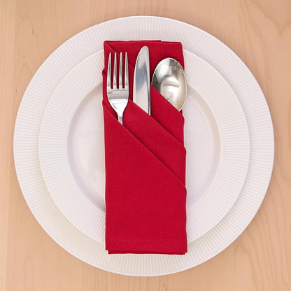 Encasa XO Deep Red Cloth Napkins Set of 12, 17"x17" | Solid Color Cotton Dinner Napkins | Washable & Reusable Napkins for Dining Table Fall Decoration, Holiday & Christmas Festivals