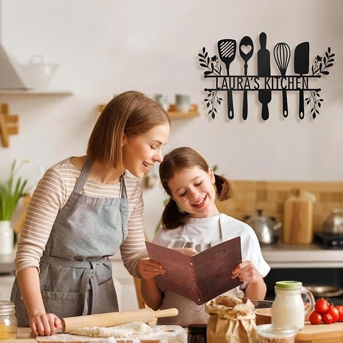 Personalized Kitchen Signs Wall Decor - Custom Metal Name Sign, Custom Rustic Kitchen Decor, Metal Wall Art Gift for Mothers Day, Mom, Mother, Grandma or Chef, Housewarming, Home Decor