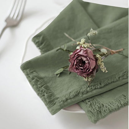 Handmade Cloth Napkins 100% Cotton Napkins with Fringe，Delicate Handmade Cloth Napkins for Dinners, Parties, Weddings and More，18 x 18 Inch Set of 4 - Sage Green