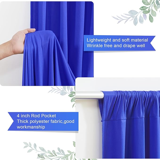 16 x 10ft Royal Blue Backdrop Curtains 4 Panels for Graduations Retirement Photo Backdrop Drapes No-Wrinkle Polyester Curtain Panels Soft Long Curtains Backdrop for Birthday Party Wedding Baby Shower
