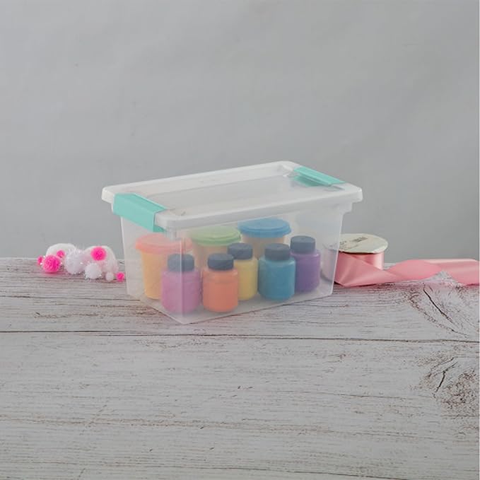 Sterilite 4-Pack Clip Box, Stackable Clear Plastic Bins with Latching Lids, Medium - Writing, Arts or Crafts Supplies Storage Containers for Home, Office, Classroom and Workshop Organization