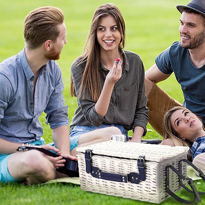 Picnic Basket for 4 Persons with Waterproof Picnic Blanket and Insulated Cooler, Large Wicker Picnic Basket for Camping, Outdoors, Valentine's Day, Christmas, Birthday, Wedding Gift