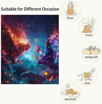 Firmiso Chicken Blanket for Women and Men, Rooster Home Decor for Living and Bed Room, Soft Lightweight Fleece Gift for Adults, 60×80 Inches
