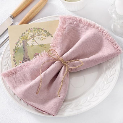 12 Pack Pink Cotton Linen Napkins with Fringe Christmas Cloth Napkins Set of 12 Boho Handmade Holiday Napkins Bulk for Wedding Baby Shower Xmas Parties Girl Sweet 16, 17 x 17 Inches