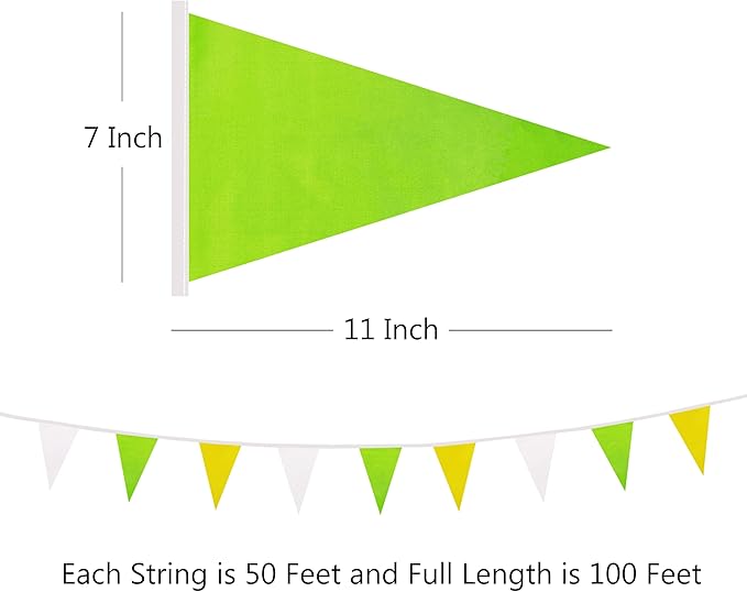 100 Ft White Green Yellow Pennant Banner Flag, 60 Pcs String Hanging DIY Bunting Flags for Party, School, Birthday, Wedding, Carnival, Celebrations, Outdoor and Indoor Decorations (White Green Yellow)