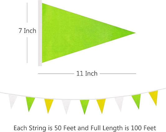 100 Ft White Green Yellow Pennant Banner Flag, 60 Pcs String Hanging DIY Bunting Flags for Party, School, Birthday, Wedding, Carnival, Celebrations, Outdoor and Indoor Decorations (White Green Yellow)