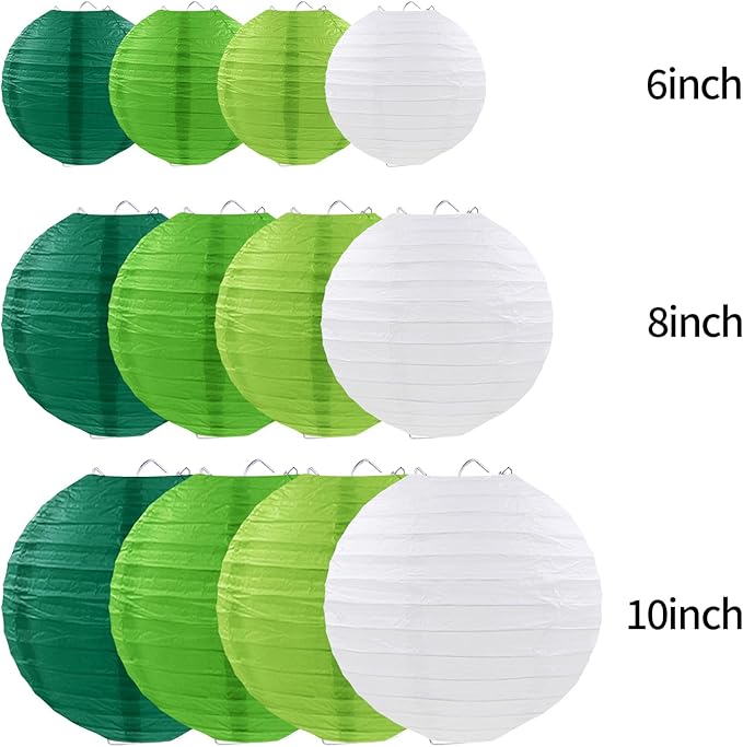 Green Paper Lanterns Party Decorations, Round Hanging Lanterns for Jungle Safari Party Supplies St. Patricks Day Decoration (12 PCS)