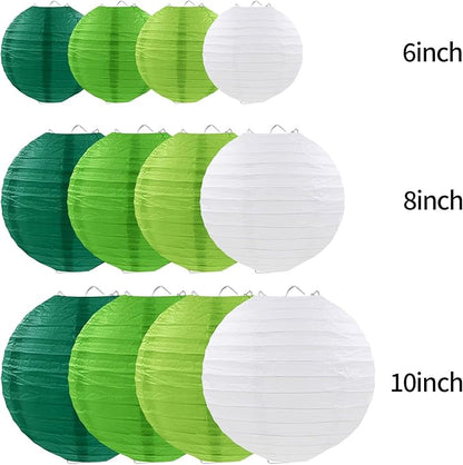 Green Paper Lanterns Party Decorations, Round Hanging Lanterns for Jungle Safari Party Supplies St. Patricks Day Decoration (12 PCS)