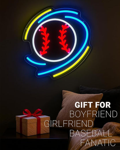 Baseball Neon Sign - 12.6” x 11.8” Dimmable LED Wall Light for Bedroom, Game Room, Bar, Man Cave - USB Powered Baseball Decor Gift for Boyfriend, Dad, Husband