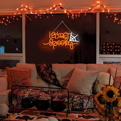 Let's Get Spooky Neon Sign - Halloween Neon Signs for Wall Decor Halloween Neon Light USB Light Up Sign for Halloween Party Decoration,Halloween Decor,Bedroom,Living room,Windows
