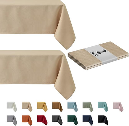 maxmill 2 Pack Rectangle 52 x 70 Inch, Beige Textured Tablecloth Waterproof Spillproof Wrinkle Free Table Cloth, Kitchen Dining Tabletop Decoration, Fabric Table Cover for Outdoor and Indoor Use