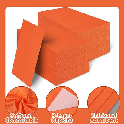 100 Pcs Orange Paper Napkins Disposable - Orange Guest Dinner Napkins for Bathroom Wedding Birthday Picnic Fall Thanksgiving Party