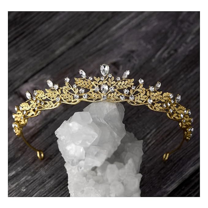 SWEETV Gold Tiara Crown for Women,Princess Tiaras for Girls,Crystal Retro Hair Accessories for Wedding Birthday Prom Pageant Quinceanera