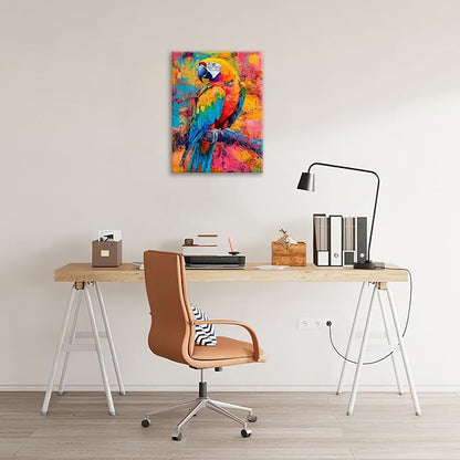 Parrot Wall Art, Graffiti Parrot Pictures Wall Decor, Colorful Birds Canvas Prints, Banksy Animal Painting, Framed Artwork for Bathroom Living Room Bedroom Office Dining Room 24"X16"