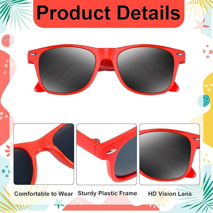 NEBURORA 6 Pack Red Neon Sunglasses Bulk Retro Colorful Party Glasses for Adult Men Women Birthday Wedding Summer Beach Pool Party Supplies