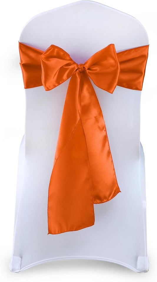 VDS Satin Chair Sashes Chair Cover Back Tie Sateen Bows Ribbon for Wedding Birthday Graduation Engagement Ceremony Event Party Banquet Venue Hotel All Dining Chair Decoration (25PC) (Brunt Orange)