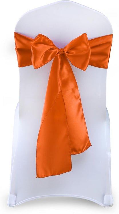 VDS Satin Chair Sashes Chair Cover Back Tie Sateen Bows Ribbon for Wedding Birthday Graduation Engagement Ceremony Event Party Banquet Venue Hotel All Dining Chair Decoration (125PC) (Brunt Orange)