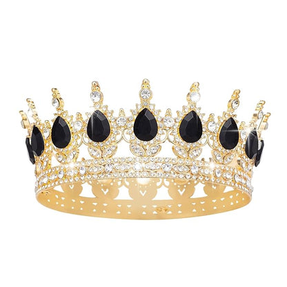 Queen Crown Rhinestone Wedding Crowns and Tiaras for Women Costume Party Hair Accessories Princess Birthday Crown Crystal Bridal Crown (Golden&black Crown)