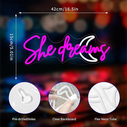 She Dreams Neon Sign, Neon Signs for Wall Decor Neon LED Signs Room Neon Light Up Signs Home Decor