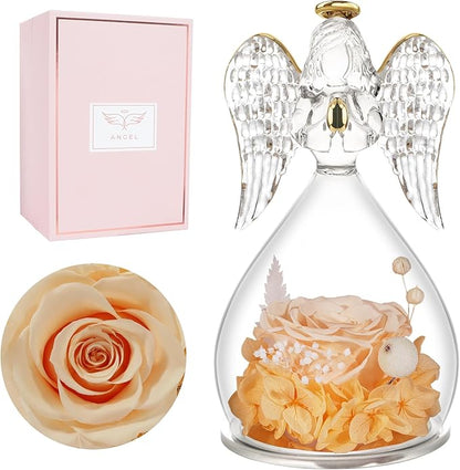 Miofula Preserved Flower Rose Birthday Gifts for Mom, Angel Figurines with Forever Real Rose Gifts for Her Mom Grandma, Angels Gifts for Mothers Day Christmas Anniversary Thanksgiving Birthday Gifts