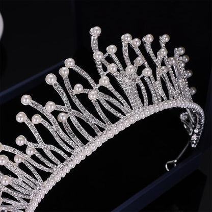 Kamirola - Baroque Wedding Crown Pearl Bride Tiaras Crystal Crown and Tiaras Flower Bridal Headpieces for Women and Birthday Prom Pageant Party Halloween… (Silver AB)