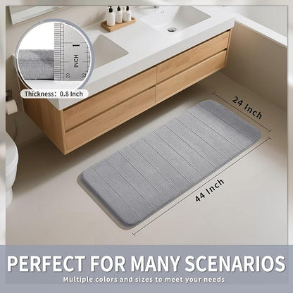 Yimobra Long Bath Mat 44"x24", Super Soft Quick Dry Memory Foam Bathroom Rug, Water Absorbent, Non Slip Backing Machine Washable for Tub Shower, Thick Comfort Support, Gray