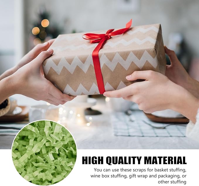 ZEBMOON 1 LB Light Green Crinkle Cut Paper Shred Filler Great for Gift Wrapping, Basket Filling, Birthday, Wedding, Halloween, Thanksgiving, Christmas Day, New Year Party Decorations Filling Supplies